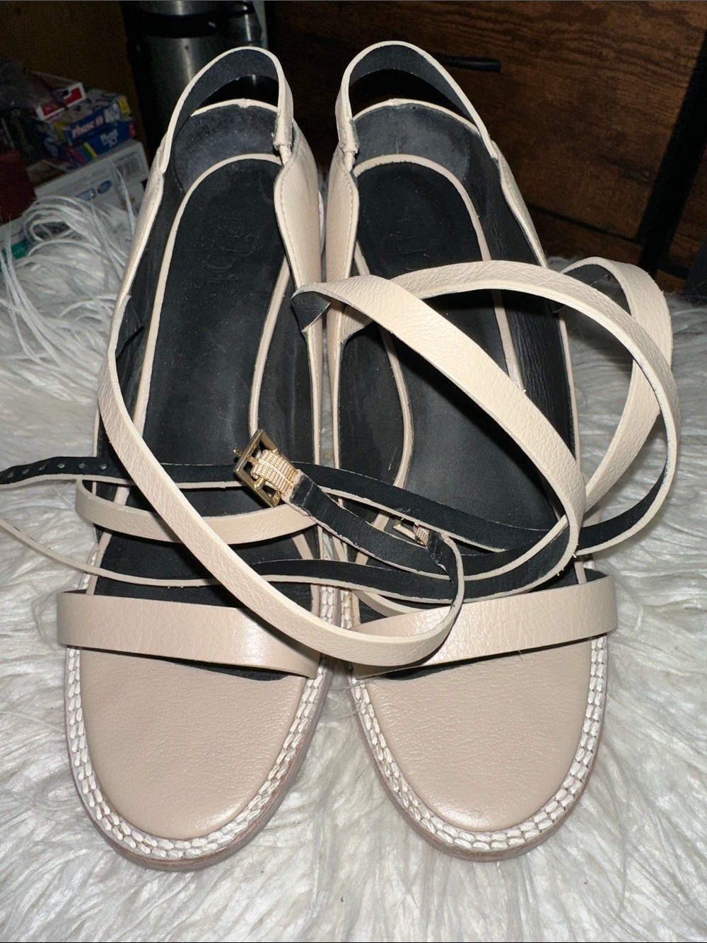 Tibi Beige Strappy Ankle-Wrap Sandals